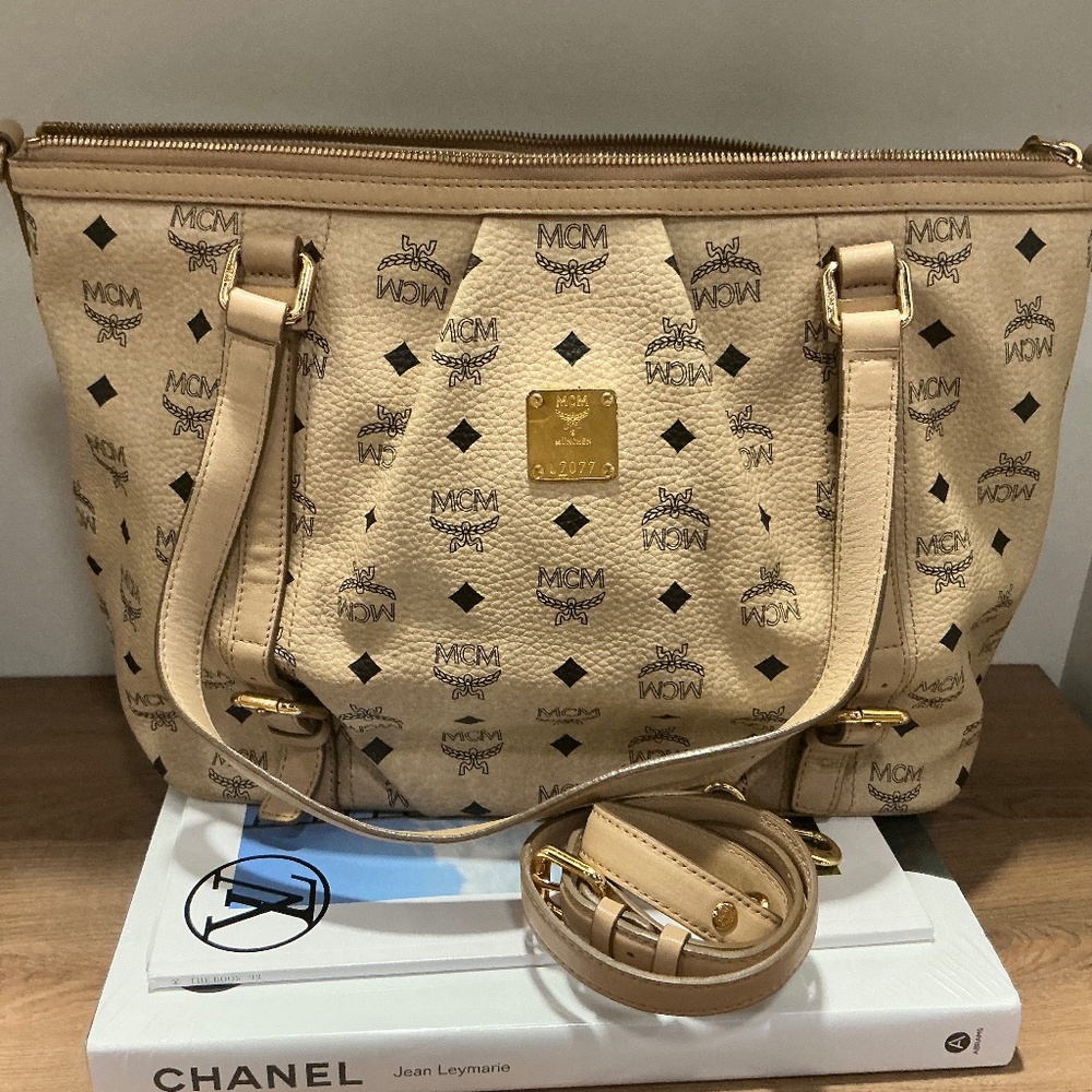 MCM Vanilla Monogram Visetos Tote Limited Edition